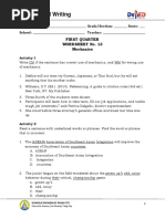 Reading and Writing: First Quarter Worksheet No. 13 Mechanics