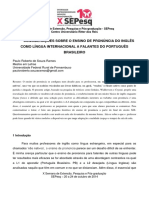 Considerações Sobre o Ensino de Pronúncia Do Inglês Como Língua Internacional A Falantes Do Português Brasileiro