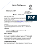 Monetary Determination: Department of Labor and Human Resources