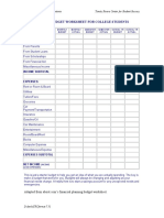 Starter Budget Worksheet For College Students: Income