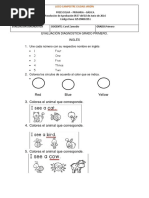 Evaluación Diagnostica Grado Primero Ingles