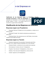 Clasificación de Empresas en Venezuela