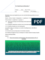 Pre-Final Exam in Education 7: Directions: Answer and Explain From Your Own Words The Following Questions in Essay or