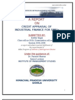 Report On Credit Appraisal of Industrial Finance