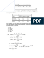 CHE 331 Engineering Statistical Design Answers For Midterm Exam - Winter 2010 Question 1 (2-166)