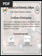 National Law University, Jodhpur: Certificate of Participation