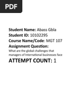 Student Name: Abass Gbla Student ID: 10102295 Course Name/Code: MGT 107 Assignment Question