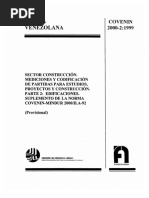 COVENIN 2000-92 Mediciones y Codificación de Partidas para Estudios, Proyectos y Construcción (Parte 2) - Edificaciones