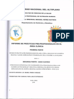 Universidad Nacional Del Altiplano: Informe de Prácticas Pre-Profesionales en El Área Clínica