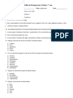 Trabalho de Recuperação Ciências 7º Ano