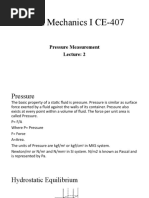 Fluid Mechanics I CE-407: Pressure Measurement