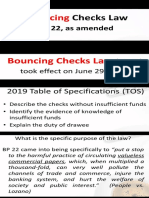 Bouncing Checks Law: 2019 Table of Specifications (Tos)