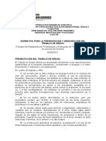 Normativa para Presentacion y Organizaci+Ôn de Trabajo de Grado (Tomado Del Reglamento Secci+Ôn Cuarta)