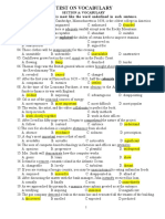 Test On Vocabulary: Select The Answer That Is Most Like The Word Underlined in Each Sentence