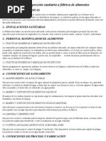 Acta de Inspección Sanitaria A Fábrica de Alimentos