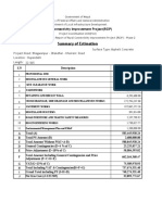 Summary of Estimation: Rural Connectivity Improvement Project (RCIP)