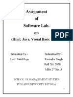 Assignment of Software Lab. On: (HTML, Java, Visual Basic & Site)