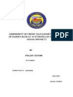 Assessment of Credit Management Practice of Dashen Bank S.C in Ethiopia (In The Case of Adama District)