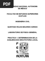 Practica 1 Determinación de La Aceleración Gravitacional