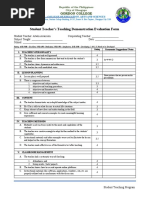 Student Teacher's Teaching Demonstration Evaluation Form: Gordon College