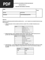 Math 012/ Math 012B Numerical Methods and Analysis Matlab Activity 1.1 Operators and Numerical Functions