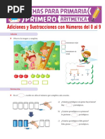 Adiciones y Sustracciones Con Números Del 0 Al 9 para Primero de Primaria