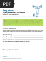 Brag Sheet:: Student Questionnaire For Counselor Letter of Recommendation