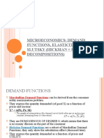 Demand Functions, Elasticities, Slutsky