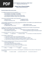 Stem 12... Chapter Test On Chemical Kinetics.