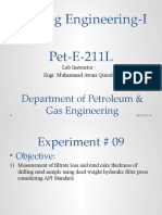 Lab 9-Measurement of Filtrate Loss and Mud Cake Thickness of Drilling Mud Sample Using Dead Weight Hydraulic Filter Press Considering API Standard.