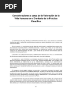 Consideraciones A Cerca de La Valoración de La Vida Humana en El Contexto de La Práctica Científica