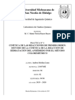 Cinética de Las Reacciones de Primer Orden - Estudio de La Cinética de La Reacción de Hidratación Del Anhídrido Por El Método Colorimétrico