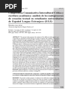 Critical Intercultural Communicative Competence Analysis of Cognitives Subprocesses in Academic Writing Samples in University Students of Spanish Foreign Language SflPorta Linguarum