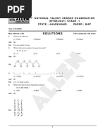 Solutions: National Talent Search Examination (NTSE-2021) STAGE - 1 State: Jharkhand Paper: MAT