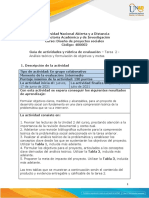 Guía de Actividades y Rúbrica de Evaluación - Unidad 2 - Tarea 2 - Análisis Teórico y Formulación de Objetivos y Metas