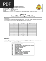 Sheet (2) Project Time Planning and Scheduling