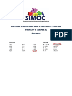 Primary 5 (Grade 5) Answers: Singapore International Math Olympiad Challenge 2015