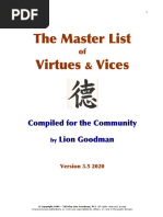 Virtues, Vices and Values - The Master List - 2020