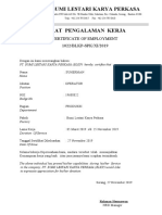 PT - Bumi Lestari Karya Perkasa: Certificate of Employment 1022/BLKP-SPK/XI/2019