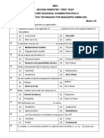 MBA Second Semester / First Year Second Sessional Examination 2020-21 Quantitative Techniques For Managers (Kmbn-206) Time: 1:30 Hrs Marks: 50