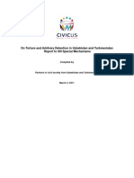 On Torture and Arbitrary Detention in Uzbekistan and Turkmenistan Report To UN Special Mechanisms