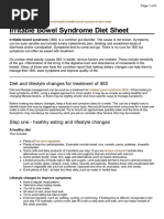 Irritable Bowel Syndrome Diet Sheet: Diet and Lifestyle Changes For Treatment of IBS