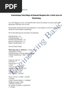 Calculating Total Bags of Cement Require For A Unit Area of Plastering