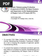 Gender Mainstreaming Evaluation Framework (GMEF) : Its Basic Features and Importance in The Implementation of Magna Carta of Women (MCW)