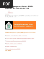 Database Management System (DBMS) Important Question and Answers