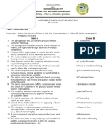 Quarter Assessment in Principles of Marketing