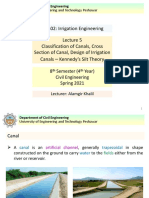 CE-402: Irrigation Engineering Classification of Canals, Cross Section of Canal, Design of Irrigation Canals Kennedy's Silt Theory