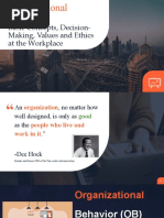 Basic Concepts, Decision-Making, Values and Ethics at The Workplace