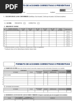 Formato de Acciones Correctivas o Preventivas EJERCICIO