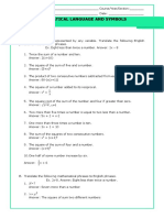 Mathematical Language and Symbols (PART 1) : Worksheet